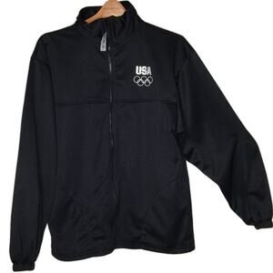 USA Olympic Committee Men's Track Jacket Long Sleeve Full Zip Solid Black Large